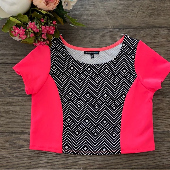 Hot pink and black Sequin Hearts Girls crop top 12 - Picture 2 of 5
